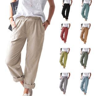 Women cotton and linen pants straight leg pants女棉麻裤长裤