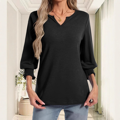 Women's seven quarter sleeved V-neck T-shirt女装七分袖v领t恤
