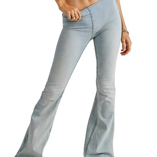 Low waisted elastic flared women jeans时尚低腰弹力喇叭牛仔裤