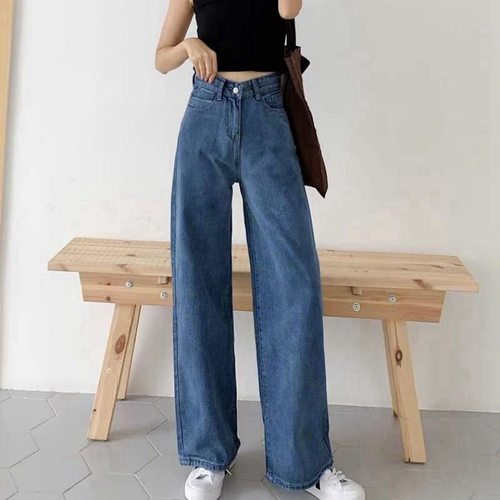 Women's loose straight leg high waist wide leg pants jeans女