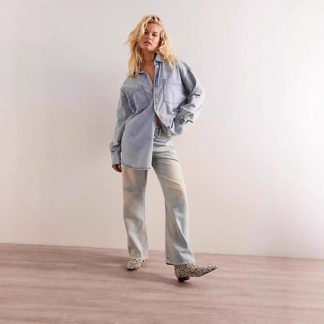 Loose casual women's denim shirt宽松复古休闲慵懒风牛仔衬衣女