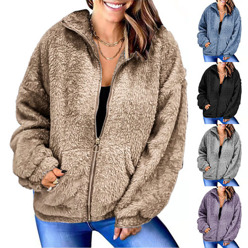 Women's plush autumn and winter cardigan top jacket开衫上衣