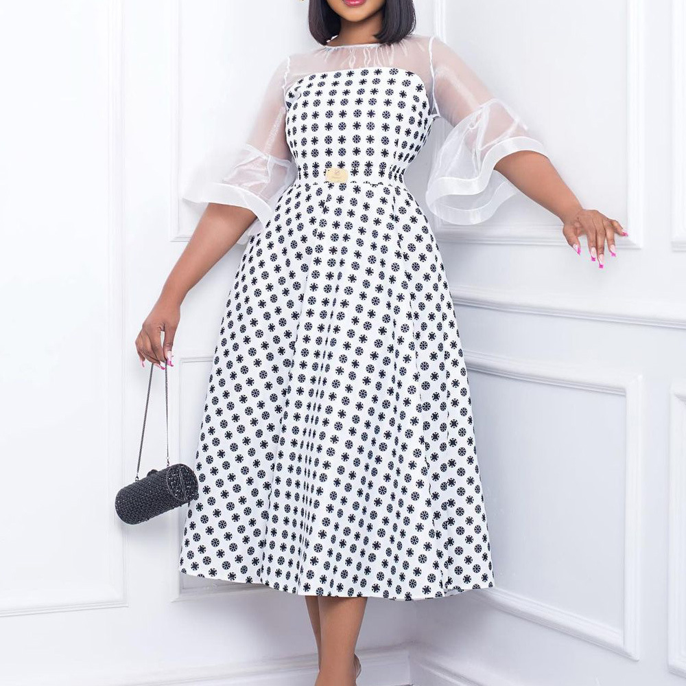 Sexy mesh patchwork women dress女性感网纱拼接气质通勤连衣裙