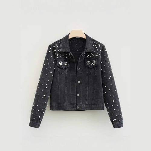 Cowboy jacket for women重工镶钻牛仔外套女修身夹克钉珠上衣女