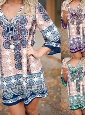 Dress  Loose Mini Sundress Bohemian Holiday Dresses 女连衣裙