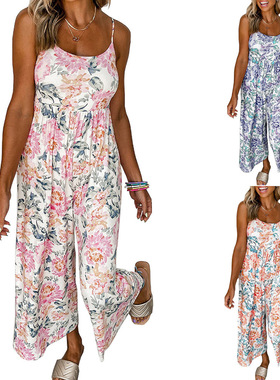 5XL plus size women's wide leg camisole jumpsuit吊带连衣裤女