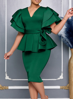 3XL plus size African women's green dress非洲绿色女士连衣裙
