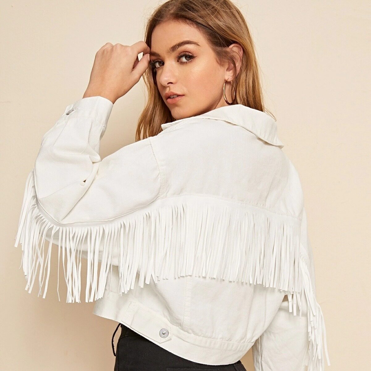 Women's fringed denim jacket女装流苏牛仔外套女白色夹克