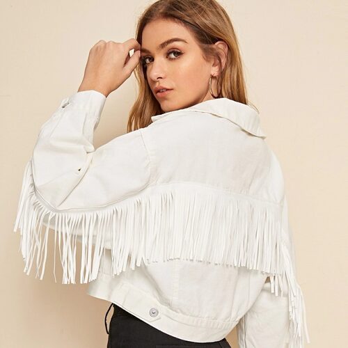 Women's fringed denim jacket女装流苏牛仔外套女白色夹克