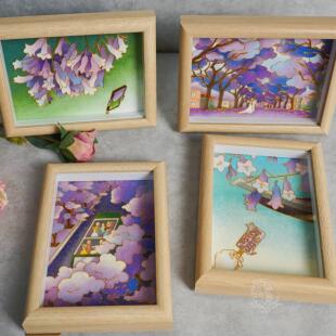 DIY掐丝珐琅彩画材料包《花楹春锦》纯珐琅釉料 含练习图  教程