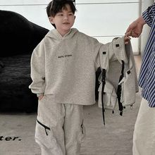 男童运动套装2025新款帅气时髦两件套休闲风儿童卫衣痞帅风工装裤