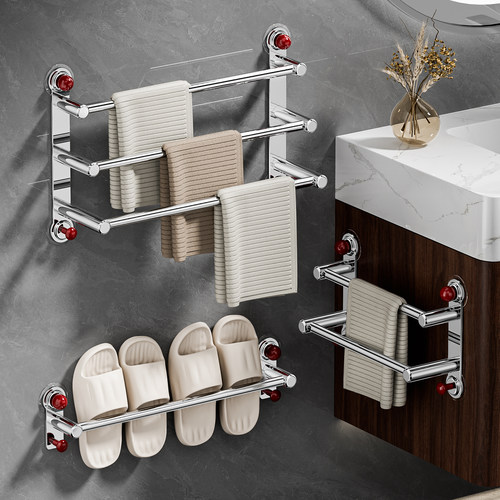 毛巾杆304不锈钢浴室毛巾架卫生间挂杆洗手台双杆三杆挂架免打孔