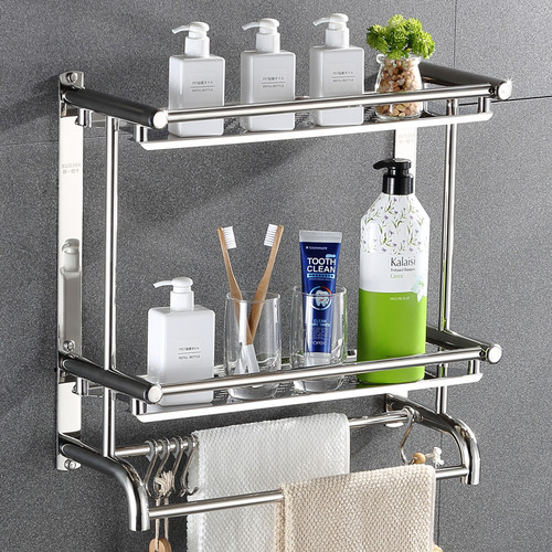 加厚304不锈钢厕所2层浴室置物架