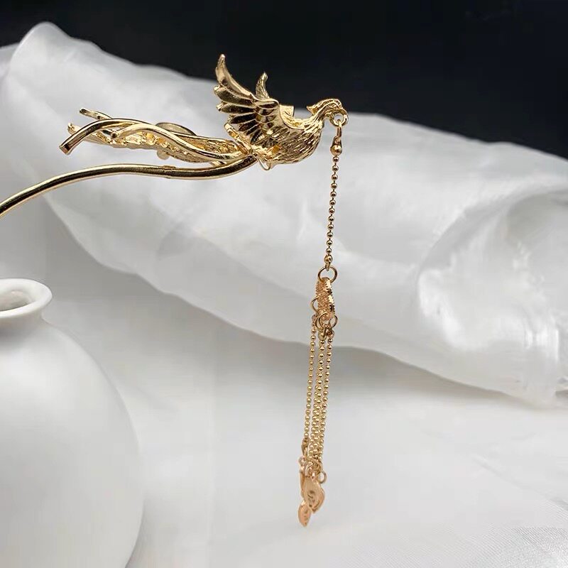 中国风古风步摇汉服发饰凤凰于飞流苏发簪偏头凤金店同款凤钗平替