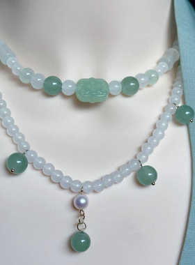 手工两天汉服软璎珞古风项链宋制琉璃珠配饰旗袍新中式锁骨链襦裙