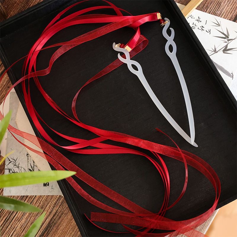 魔道祖师发簪国风魏无羡红色长流苏飘带新中式古风盘发头饰步摇