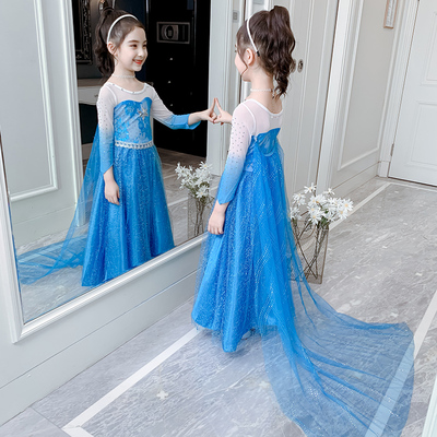 公主裙冰雪奇缘渐变长袖艾莎夏装