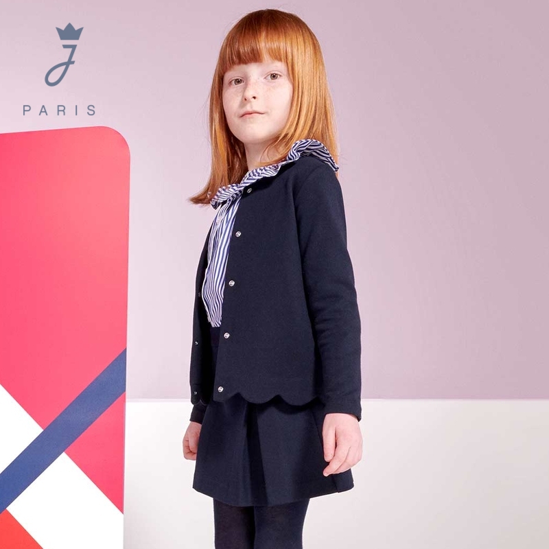 秋冬女大童圆领外套开衫