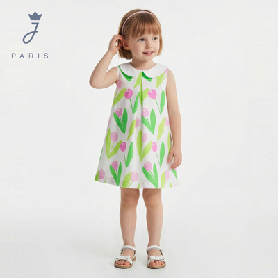 Jacadi亚卡迪女小童纯棉法式连衣裙2026夏季新款印花A字裙2034325