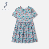 Jacadi亚卡迪法国女大童liberty纯棉连衣裙25夏款 法式 裙子2039778