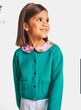 Jacadi亚卡迪法国女大童针织开衫羊毛混纺外套春秋款毛衣2036655