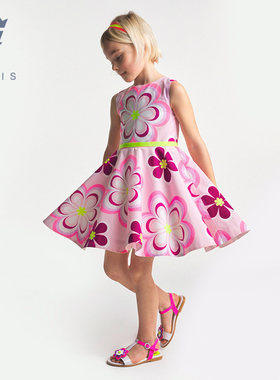 Jacadi亚卡迪法国女大童连衣裙夏季新品印花女童法式裙子2037246