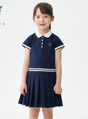 Jacadi亚卡迪法国女童连衣裙夏季款运动风Polo领A字裙子2037042