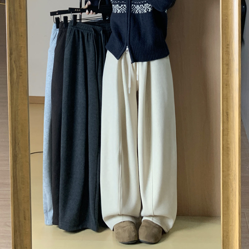 米白色中线糯米弯刀裤女秋冬加绒2025新款高腰加厚保暖阔腿香蕉裤,女装/女士精品,休闲裤,淘宝优惠券,粉丝福利购,淘宝优惠卷