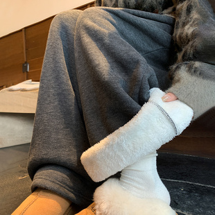 高腰直筒垂感小个子灰色阔腿裤 羊羔绒糯米裤 女秋冬加绒2025年新款