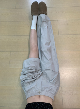 灰色花边屁帘阔腿裤女夏季薄款高腰宽松直筒显瘦设计感休闲运动裤