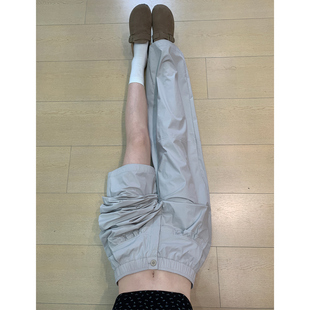 灰色花边屁帘阔腿裤女夏季薄款高腰宽松直筒显瘦设计感休闲运动裤