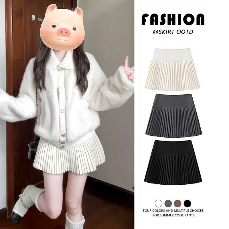 米白色百褶裙女秋冬季2025新款