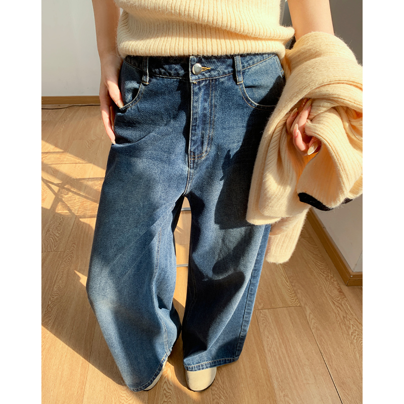 蓝色复古牛仔裤女春秋季2025新款