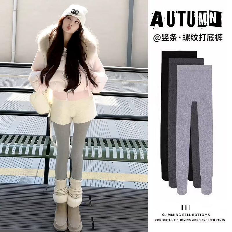 浅灰色打底裤女外穿2025冬季新款加绒加厚小个子显瘦连脚紧身裤袜