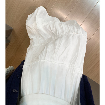 白色高腰A字中长蛋糕半身裙