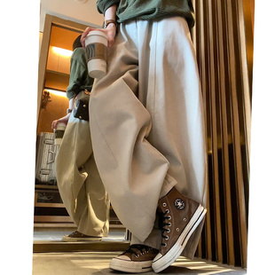 米白色阔腿裤女春秋2026新款高腰垂感显瘦休闲宽松bf风慵懒弯刀裤