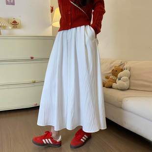 白色半身裙女春秋2026新款高腰气质显瘦a字中长款小个子垂感伞裙