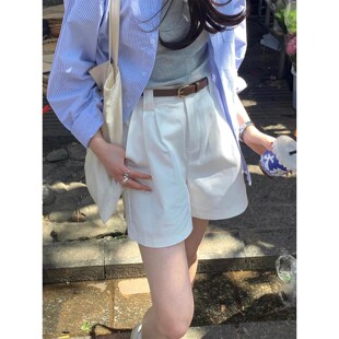 白色棉麻西装短裤女夏季2026薄款高腰显瘦宽松休闲运动阔腿五分裤