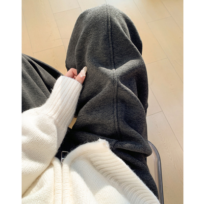 深灰高腰加绒显瘦糯米阔腿裤女