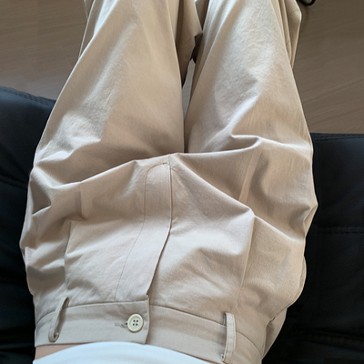 卡其色阔腿裤女夏季2026新款高腰显瘦纯棉休闲裤春秋棉麻拖地裤子