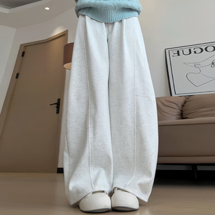香蕉卫裤 高腰直筒休闲运动裤 女秋冬加绒2025新款 白灰色镰刀阔腿裤
