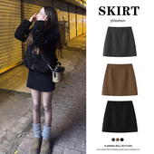 大码 胖M毛呢短裙女秋冬小个子裤 裙遮胯a字裙黑色显瘦包臀裙半身裙