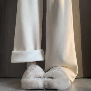 子 高腰垂感休闲春秋慵懒加绒糯米裤 白色羊绒阔腿裤 女秋冬2025新款