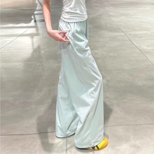 蓝色工装裤女夏季薄款2025新款松弛感高腰宽松美式速干直筒运动裤