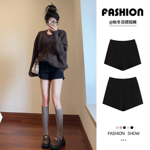 黑色辣妹短裤女秋冬加绒2025新款小个子a字高腰防走光外穿打底裤