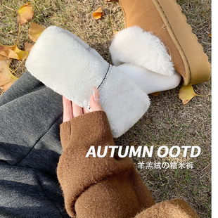 高腰直筒垂感加绒加厚休闲阔腿裤 灰色羊羔绒糯米裤 女秋冬2025新款