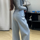 运动裤 女秋季 2026新款 灰色lulu同款 小个子秋冬加绒宽松休闲阔腿裤