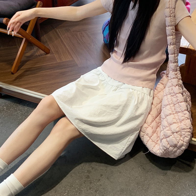 日系休闲半身裙女夏2025新款高腰显瘦松紧短裙白色休闲宽松运动裙