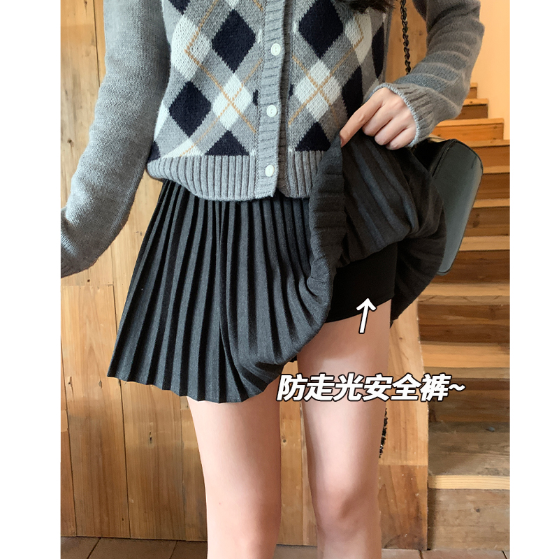 秋冬毛呢百褶高腰显瘦JK短裙