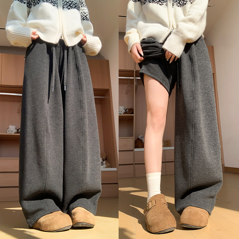 深灰色羊绒糯米弯刀裤女秋冬季2025新款小个子高腰加绒休闲阔腿裤,女装/女士精品,休闲裤,淘宝优惠券,粉丝福利购,淘宝优惠卷